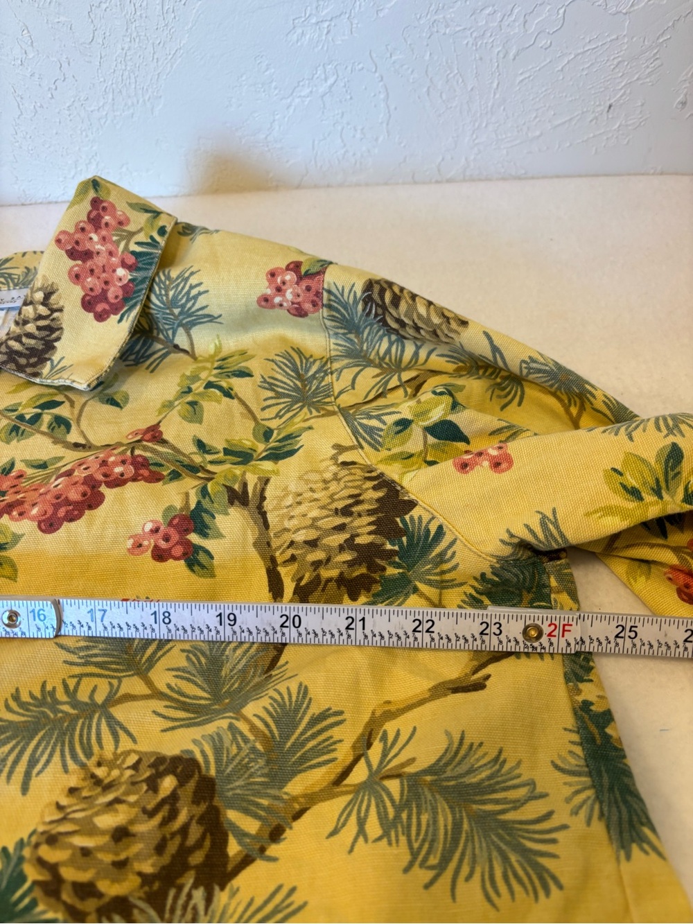Monterey Bay Yellow Pinecone Berry Print Cotton Button Front Jacket Top L - Picture 5 of 9